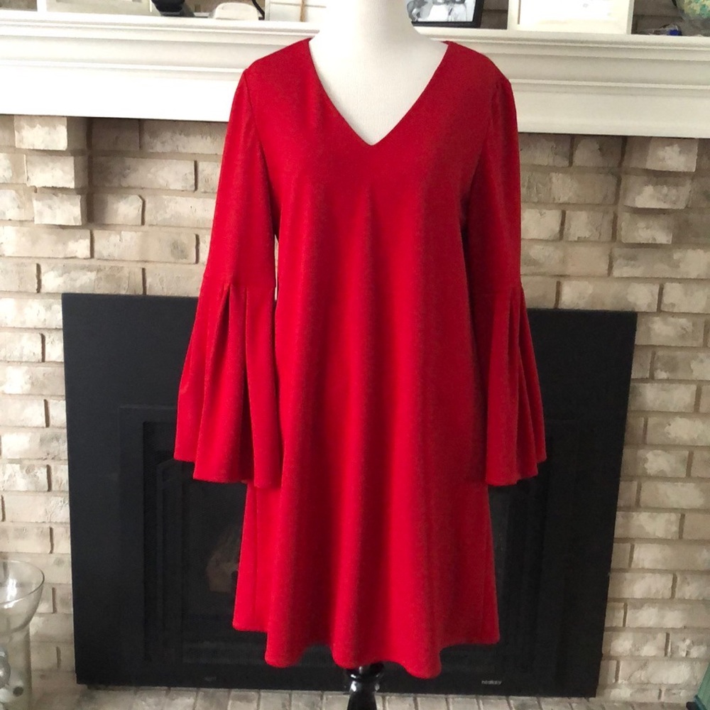 Antonio Melani Red Bell Sleeve V-Neck Dress size 4